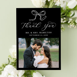 Cartão De Agradecimento Casamento de Fotos Branco e Preto do Arco Elegante