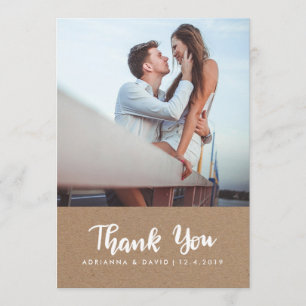 Cartão De Agradecimento Casamento de Fotos Casual Obrigado Kraft Paper