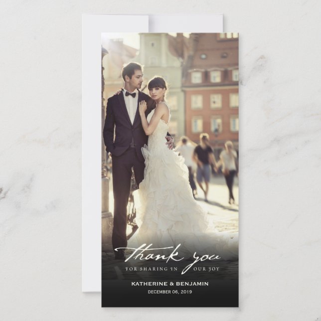 Cartão De Agradecimento Casamento de Fotos Clássicas de Script de Manuscri (Frente)
