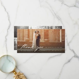 Cartão De Agradecimento Casamento de Fotos Clássico 6 de Script de Manuscr