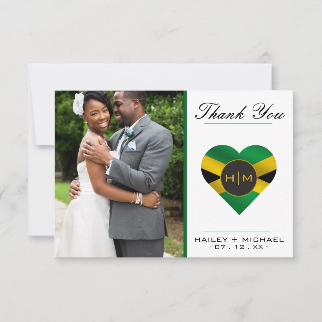 Cartão De Agradecimento Casamento de Fotos com Caribe de Bandeira jamaican (Frente)