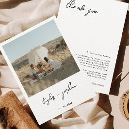Cartão De Agradecimento Casamento de Fotos com Script Boho Minimalista