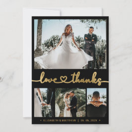 Cartão De Agradecimento Casamento de Fotos com Script de Coração 4 Dourado