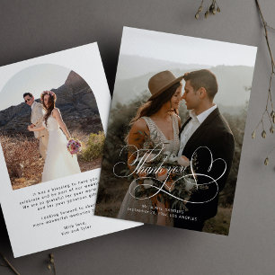 Cartão De Agradecimento Casamento de fotos da caligrafia elegante