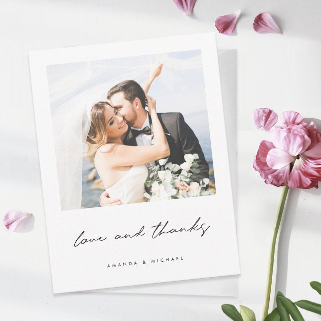 Cartão De Agradecimento Casamento de Fotos de Borda Branca Negra de Amor e (Criador carregado)