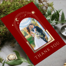 Cartão De Agradecimento Casamento de Fotos de Estrelas de Lua Vermelha Dou