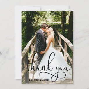 Cartão De Agradecimento Casamento de Fotos de Script de Linda Caligrafia