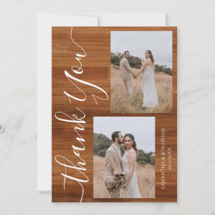 Cartão De Agradecimento Casamento de Fotos do Simples Rustic Wood Elegant