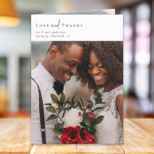 Cartão De Agradecimento Casamento de Fotos Dobrado pelo Script Chic