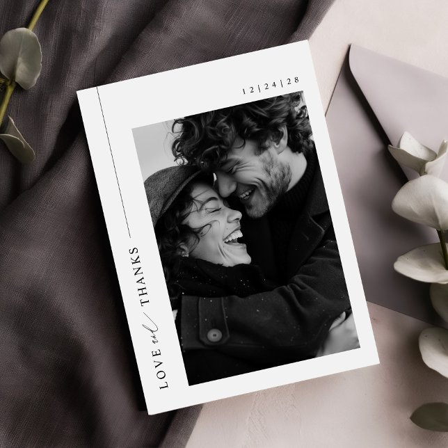 Cartão De Agradecimento Casamento de Fotos Elegante Minimalista (Criador carregado)