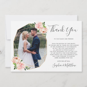 Cartão De Agradecimento Casamento de Fotos Geométricas Douradas de Blush 