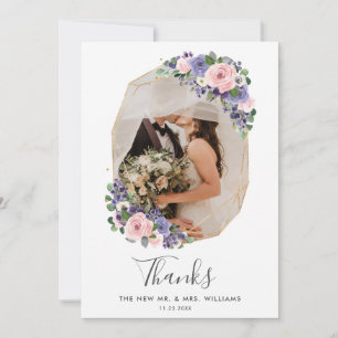 Cartão De Agradecimento Casamento de Fotos Geométricas Douradas Florais R