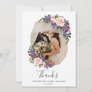 Cartão De Agradecimento Casamento de Fotos Geométricas Douradas Florais R