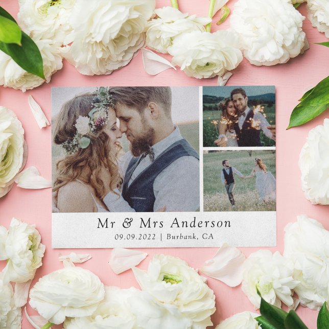 Cartão De Agradecimento Casamento de fotos minimalista 3 (Criador carregado)