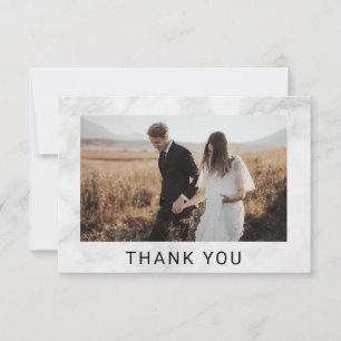 Cartão De Agradecimento Casamento de Fotos Minimalista do Mármaco Branco