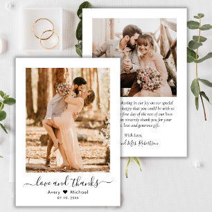 Cartão De Agradecimento Casamento de Fotos Moderno com Obrigados e Amor