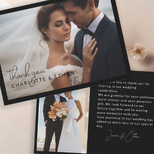 Cartão De Agradecimento Casamento de Fotos Moderno Elegante 2 Obrigado Pre