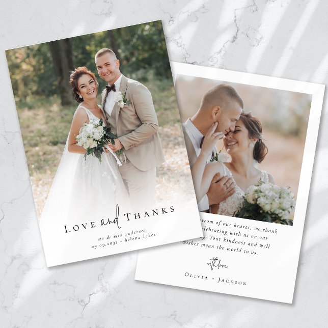 Cartão De Agradecimento Casamento de Fotos Múltiplas por Script de Caligra (Criador carregado)