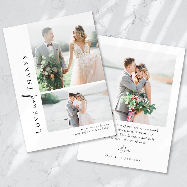 Cartão De Agradecimento Casamento de Fotos Múltiplas por Script de Caligra (Criador carregado)