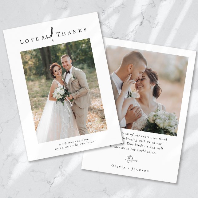 Cartão De Agradecimento Casamento de Fotos Múltiplas por Script de Caligra (Criador carregado)