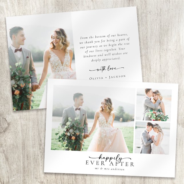 Cartão De Agradecimento Casamento de Fotos Múltiplas por Script de Caligra (Criador carregado)