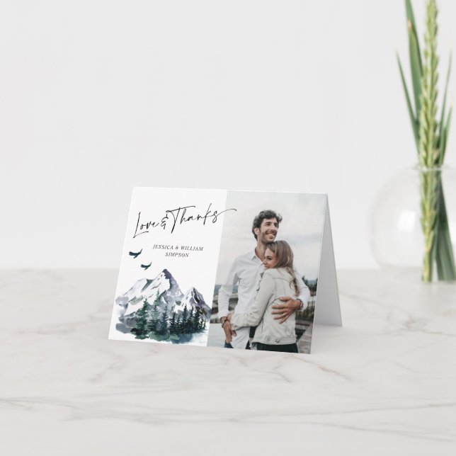 Cartão De Agradecimento Casamento de FOTOS na Floresta das Montanhas Elega (Frente)