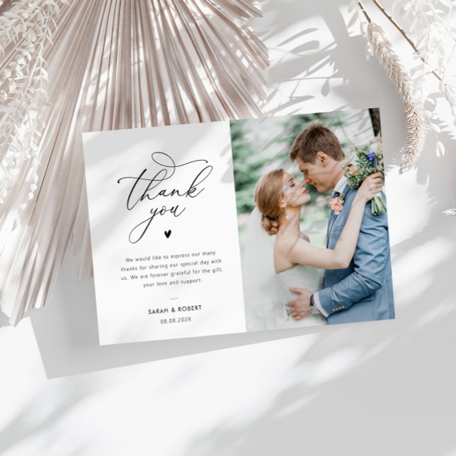 Cartão De Agradecimento casamento de fotos personalizadas com script de ti (Criador carregado)