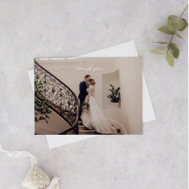 Cartão De Agradecimento Casamento de Fotos Rosa Romântica