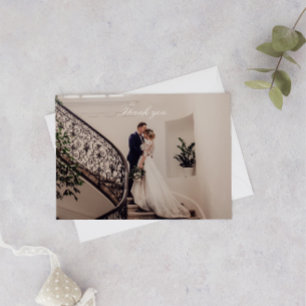 Cartão De Agradecimento Casamento de Fotos Rosa Romântica