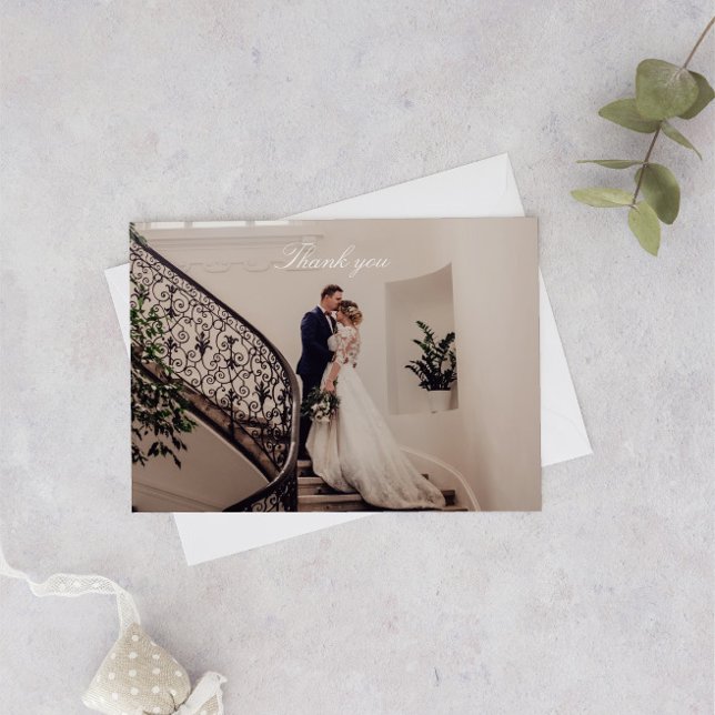 Cartão De Agradecimento Casamento de Fotos Rosa Romântica (Criador carregado)