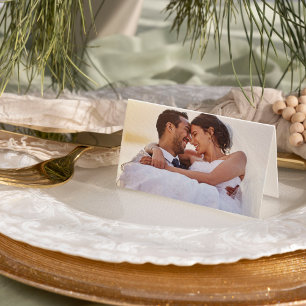 Cartão De Agradecimento Casamento de Fotos Simples Minimalista Dourado