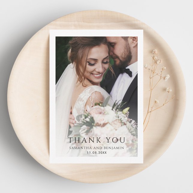 Cartão De Agradecimento Casamento de Fotos Simples Moderno (Modern Simple Photo Wedding Thank You Card)