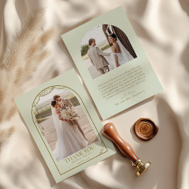 Cartão De Agradecimento Casamento de Frame de Arco Verde de Luz Sage