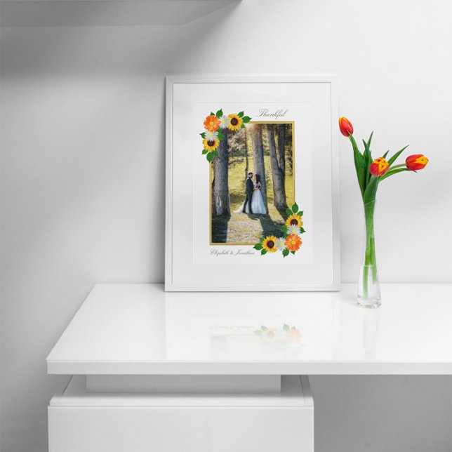 Cartão De Agradecimento Casamento de Frame Dourado Floral (Criador carregado)