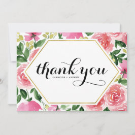 Cartão De Agradecimento Casamento de Frame Floral de Rosas de Aquarela Ros
