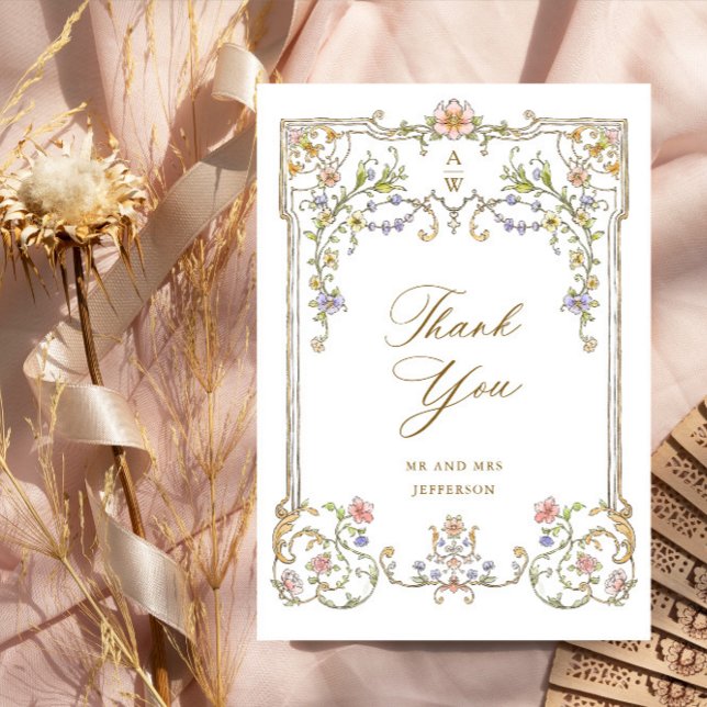 Cartão De Agradecimento Casamento de Frame Floral, Ornamentado Vitoriano G (Criador carregado)