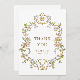 Cartão De Agradecimento Casamento de Frame Floral, Ornamentado Vitoriano G