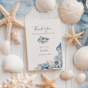 Cartão De Agradecimento Casamento de fronteira com Seashell Elegante