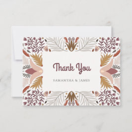 Cartão De Agradecimento Casamento de Fronteira Floral Moderna do Boho Botâ