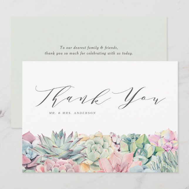 Cartão De Agradecimento Casamento de Garland do Pastel de Aquarela (Frente/Verso)