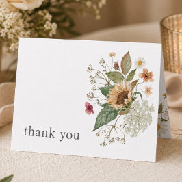Cartão De Agradecimento Casamento de Girassóis Florais Rústicos de Flores