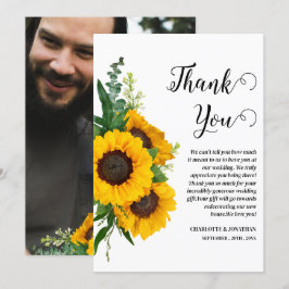 Cartão De Agradecimento Casamento de Girassol Rústico com Foto Personaliza