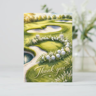 Cartão De Agradecimento Casamento de Golfe com Texto no campo de golfe