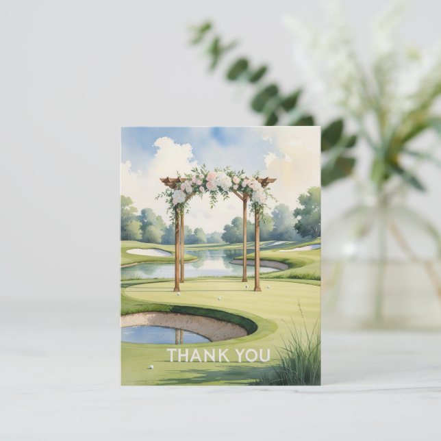 Cartão De Agradecimento Casamento de Golfe com Texto no campo de golfe (Em pé/Frente)