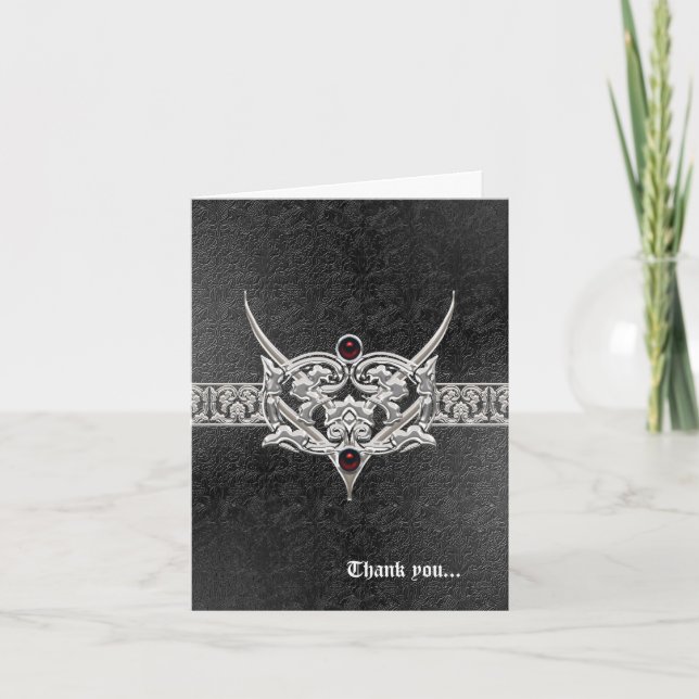 Cartão De Agradecimento Casamento de Gótico de Vampiro em Couro Falso com  (Frente)