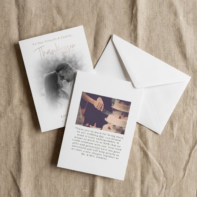 Cartão De Agradecimento Casamento de gradiente de foto românica (Romanic photo gradient wedding thank you card.)