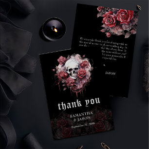 Cartão De Agradecimento Casamento de Halloween de Crânio Floral Gótico Esc