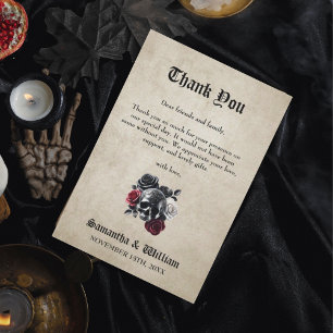 Cartão De Agradecimento Casamento de Halloween Elegante Russo do Crânio Fl