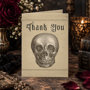 Cartão De Agradecimento Casamento de Halloween Esqueleto Gótico Vintage