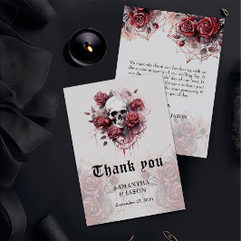 Cartão De Agradecimento Casamento de Halloween Floral Craniano Gótico Mal-